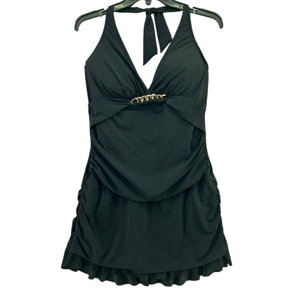 Profile By Gottex Sz 8 Swimsuit Unchain My Heart Swimdress One Piece Black - Picture 4 of 7